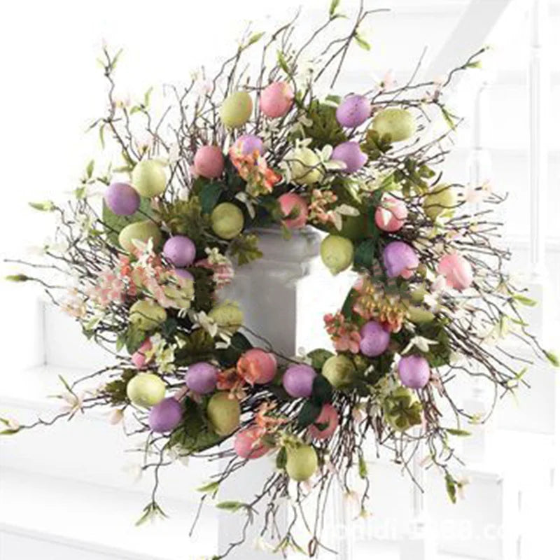 Lisslune | 5 Style Bow Ribbon Easter Egg Wreath Easter Egg Garland Door Ornaments Wall Decor Happy Easter 2023 Decor for Home Kids