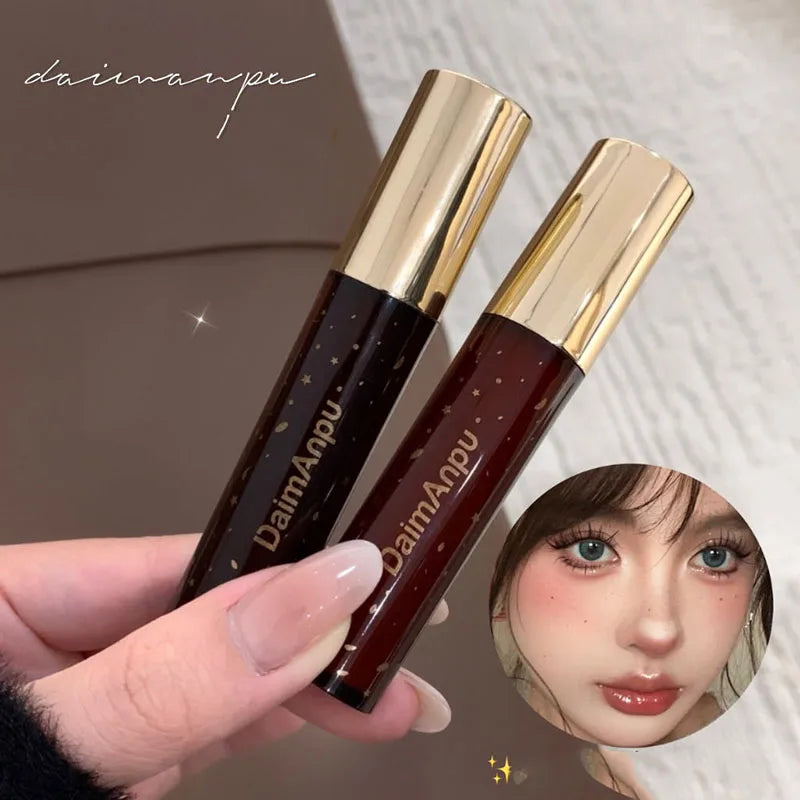 Rynx | Retro Clear Lip Glaze Gloss Mirror Glitter Non Stick Cup Brighten Jelly Dark Lipstick Red Brown Alternatives Lip Ink Tint Korean Makeup