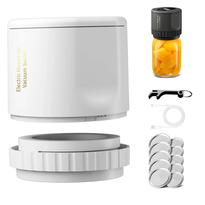 Lisslune | Electric Mason Jar Vacuum Sealing Set - Cordless Sealer for Wide Mouth and Regular Mason Jars - Ideal for Food Storage