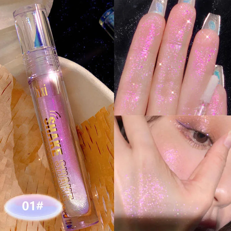 Rynx | Purple Blue Glitter Liquid Highlighter Water Light Diamond Polarized Liquid Eye Color Bright Crystal Gloss Palette Cosmetics