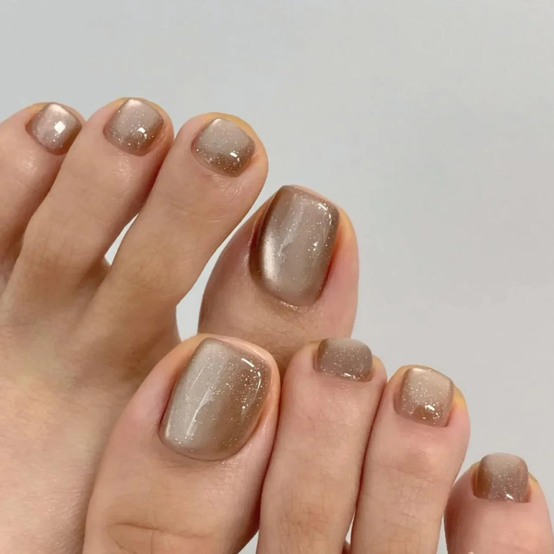Rynx | Shiny Cat Eye Rhinestone Toenail Art Glitter Solid Color Artificial Toenails Fashion Toenail False Nails Removable Press-on Nails with Glue