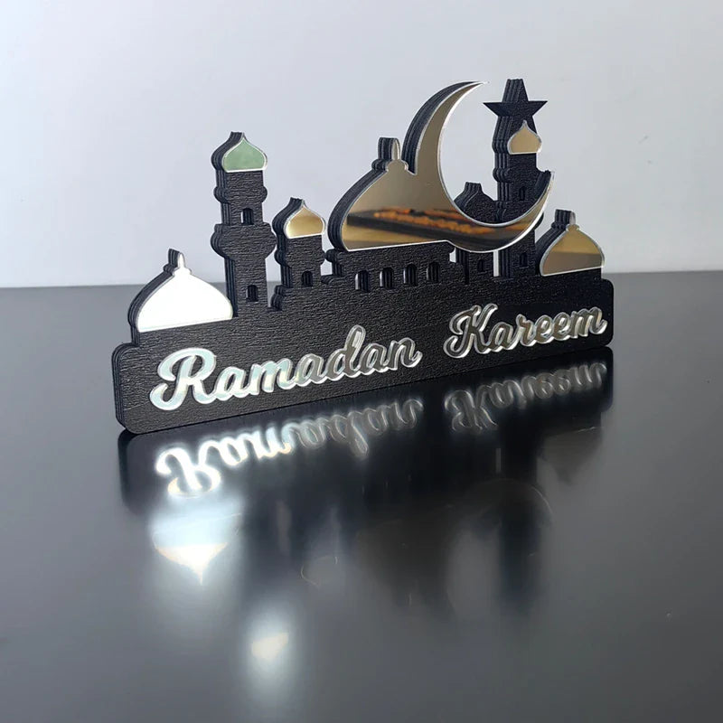 Rynx Ramadan Kareem Table Ornament Wood Acrylic Eid Mubarak Moon Star Castle DIY Table Decoration Islamic Celebration Home Decor