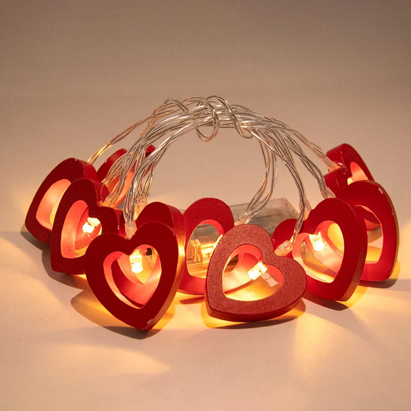 Rynx | 10 LED Love Heart String Lights Valentine's Day Wooden Light Garland LED String Lights Wedding Party DIY Decoration Supplies Props