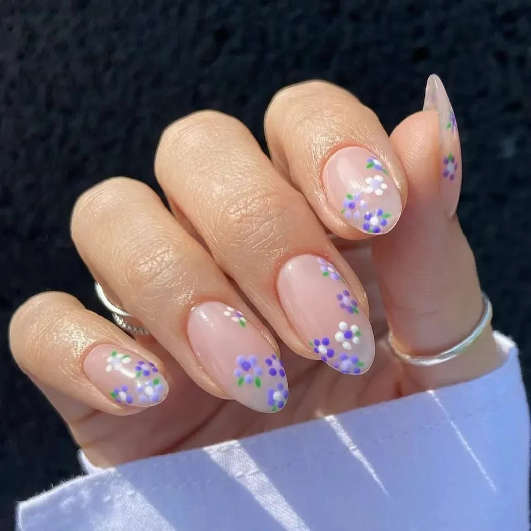 Rynx | 24 Piece Square Press-on Nails Set with Pink Flower Patterns Full Coverage Acrylic Nail Tips Glue for Stylish Women/Girls