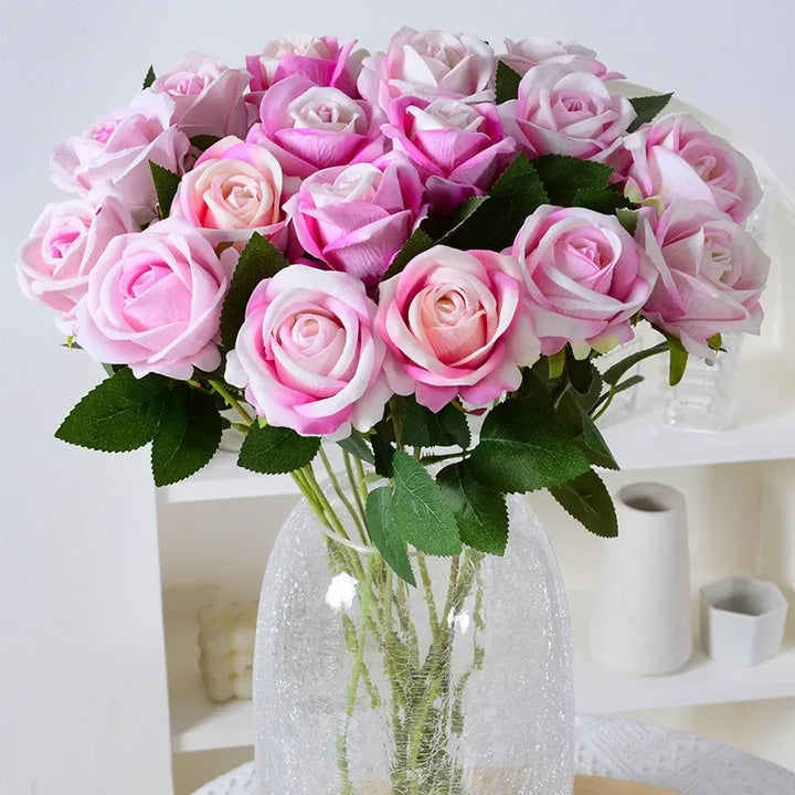 Lisslune | 20 pieces Realistic Velvet Silk Rose Bouquet