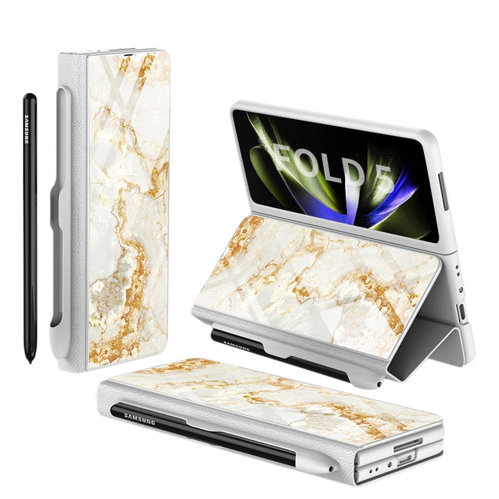 Lisslune | Shockproof Armor Case Glass Cover Stand Insert Card Leather Case for Samsung Galaxy Z Fold 5/4