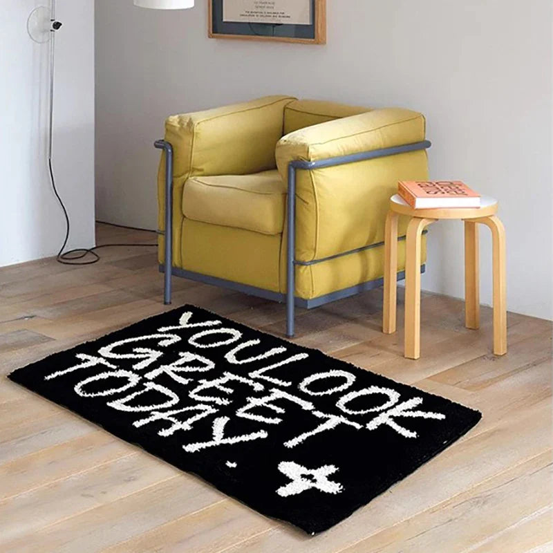 Rynx | Carpet Letters Bathroom Mat Black White Bedroom Foot Mat Bath Mat Carpet Plush Carpet Floor Cushion Aesthetic Home Decoration 50x80cm