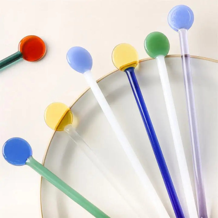 Rynx | Sweet Colored Glass Long Handle Stirring Spoon Coffee Milk Dessert Ice Spoon Colored Transparent Glass Spoon