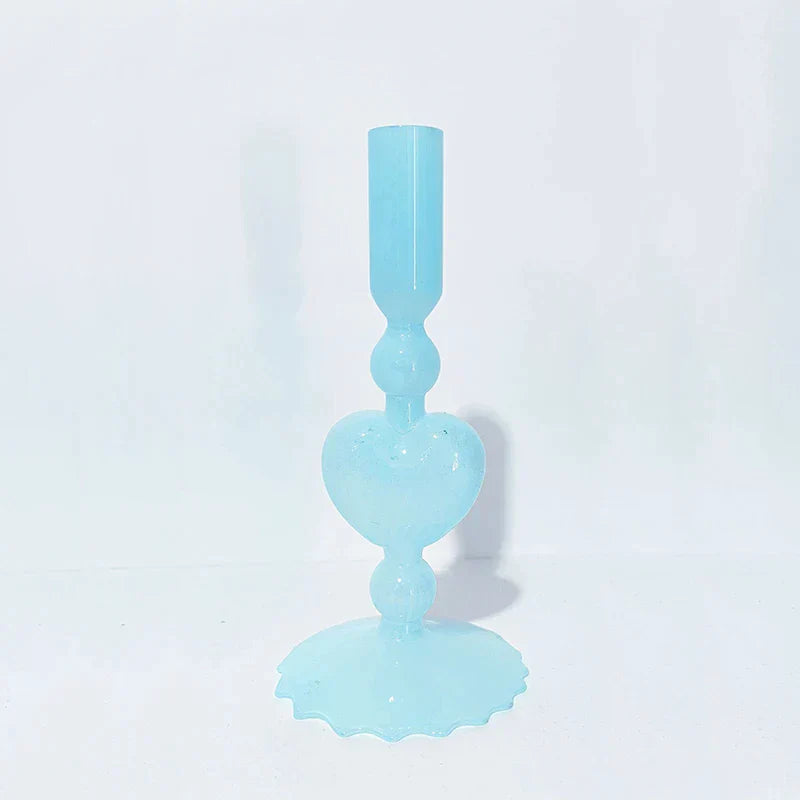 Lisslune | Retro Taper Candle Holder Red Heart Shape Glass Candle Holder Wedding Table Decoration Home Party Glass Vase Decor