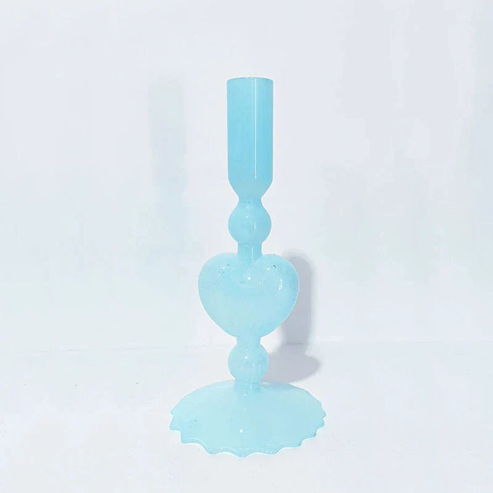 Lisslune | Retro Taper Candle Holder Red Heart Shape Glass Candle Holder Wedding Table Decoration Home Party Glass Vase Decor