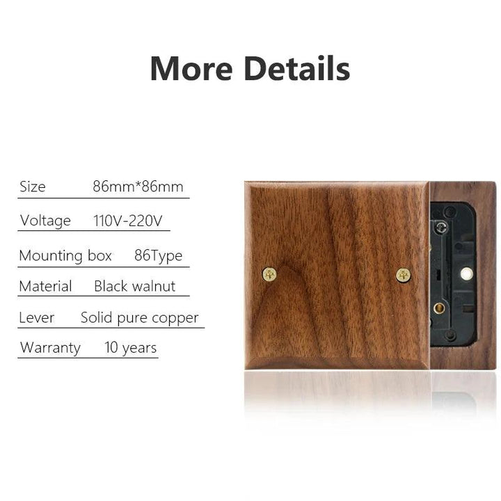 Lisslune | Stylish Black Walnut Electric Panel with USB Ports, Adjustable LED Ambient Lighting and Modern Pull Knob Features