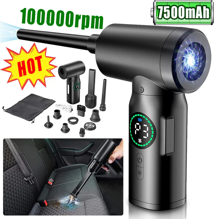 Lisslune | 2-in-1 Portable Vacuum Cleaner and Blower with Compressed Air and LED Light (7500mAh)
