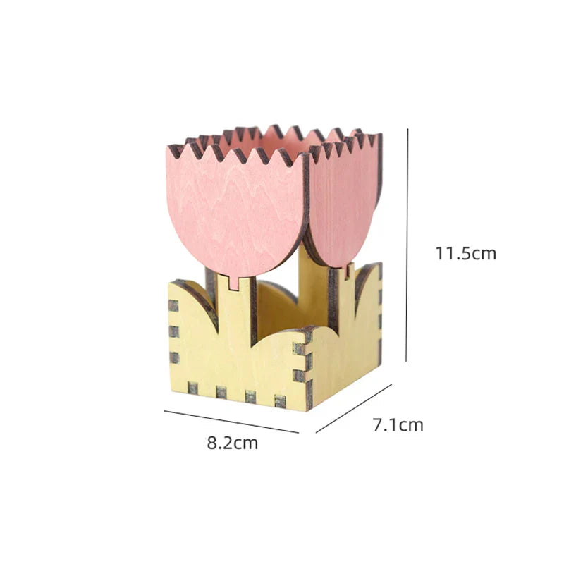 Rynx | Nordic Wood Tulip Pencil Holder Brush Storage Small Items Organizer Pen Organization Support Home Office Studio Desk Decor