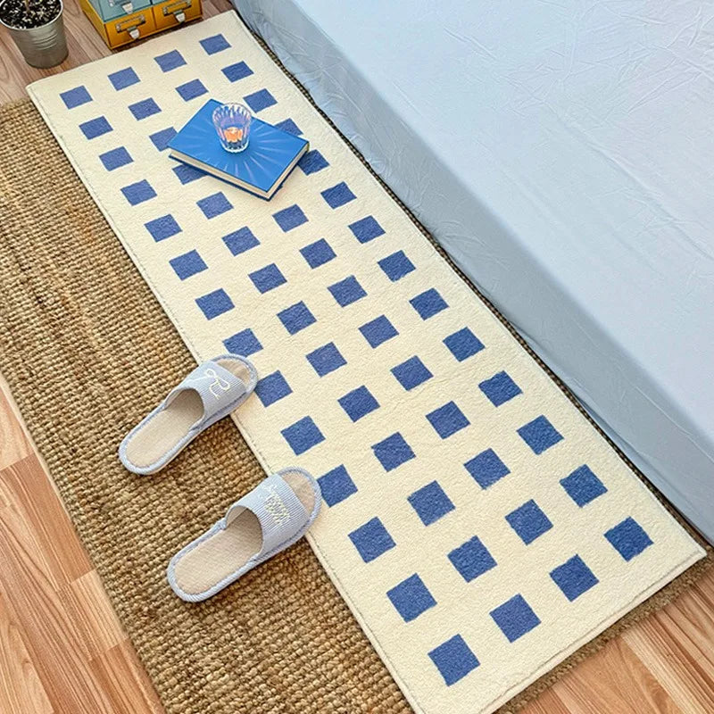 Rynx Bedroom Nightstand Carpet Checkered Floor Mat Girls Room Long Carpet Plush Soft Fluffy Mats Home Decor Carpet Bedroom