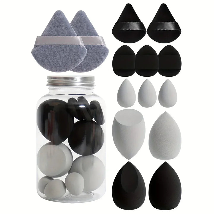 Rynx | 14pc Beauty Eggs Makeup Sponge Set with Storage Glass Velvet Beauty Blender Makeup Sponge Finger Puff Foundation Cosmetic Puffs