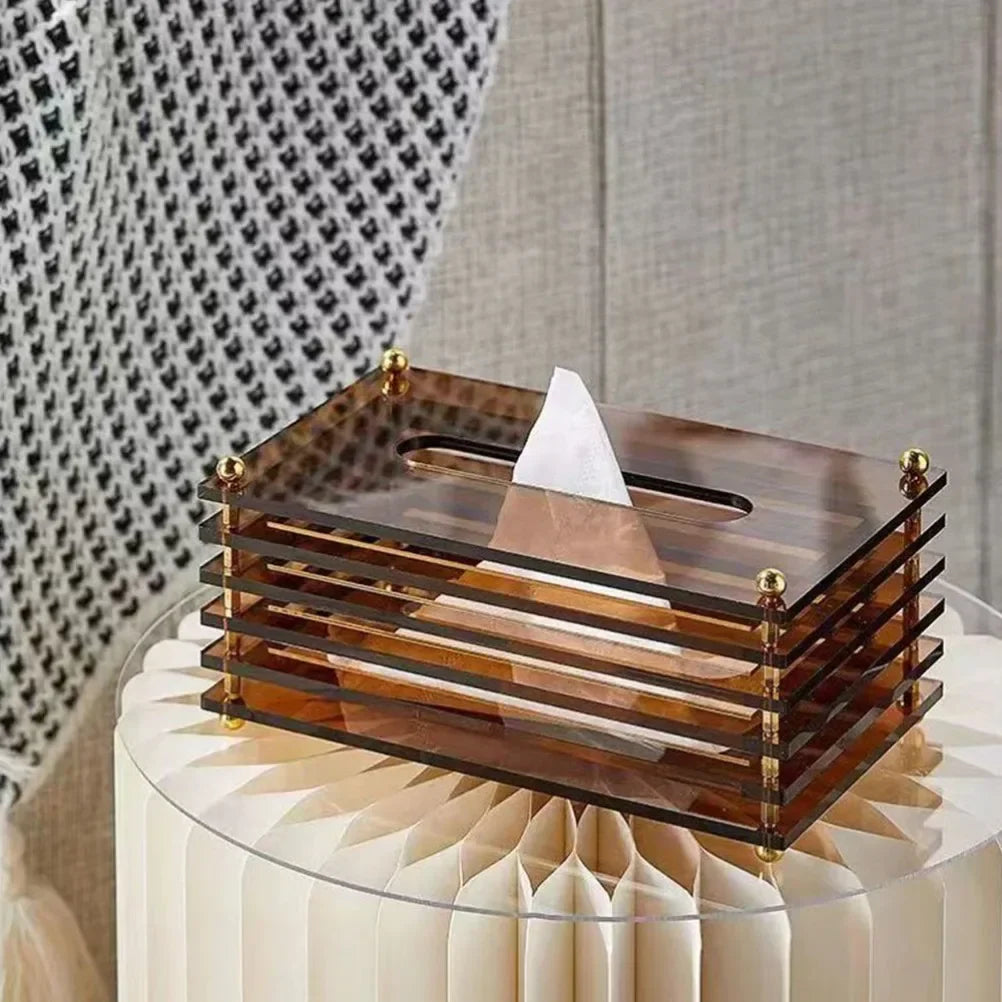Rynx | Acrylic Tissue Box Creative Tissue Storage Box Three-Dimensional Napkin Holder Coffee Table Paper Drawer Home Decor