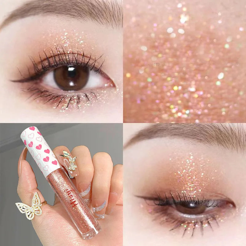 Rynx | 6 Colors Glitter Liquid Eyeshadow Waterproof Pearl Shimmer Eyeshadow Highlighter Sequins Lying Silk Makeup Beauty Tool