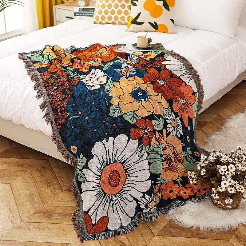 Rynx | Textile City Ins Galsang Flowers Throw Blanket American Style Country House Decoration Sofa Cloth Outdoor Camping Leisure Mat