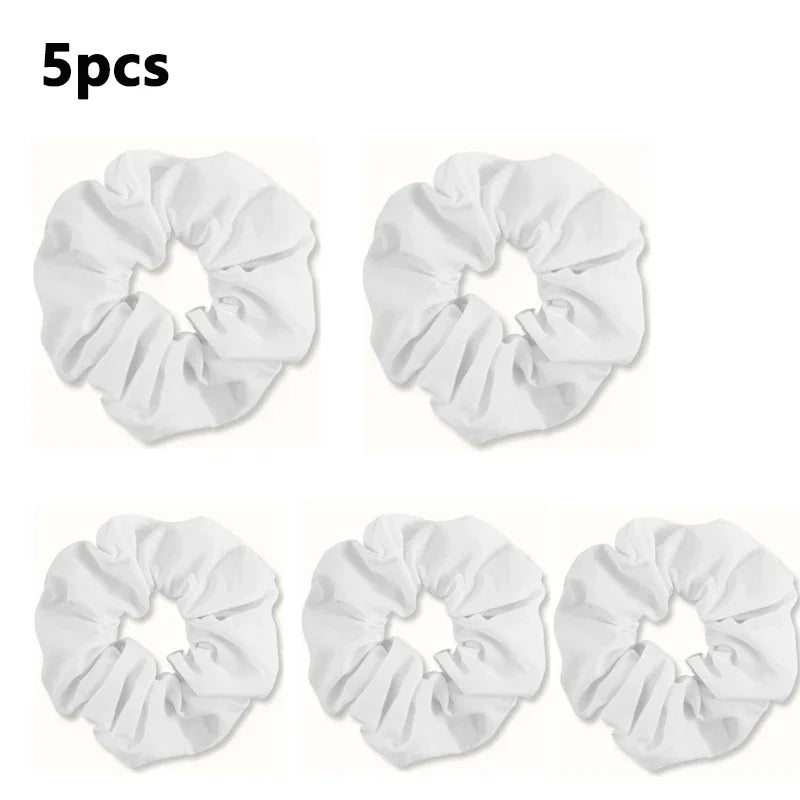 Rynx | 5 Pieces/Set Women's Hair Ties White Solid Color Hair Tie for Girls Ponytail Holder Rubber DIY Home Batik Handmade Supplies Hair Tie