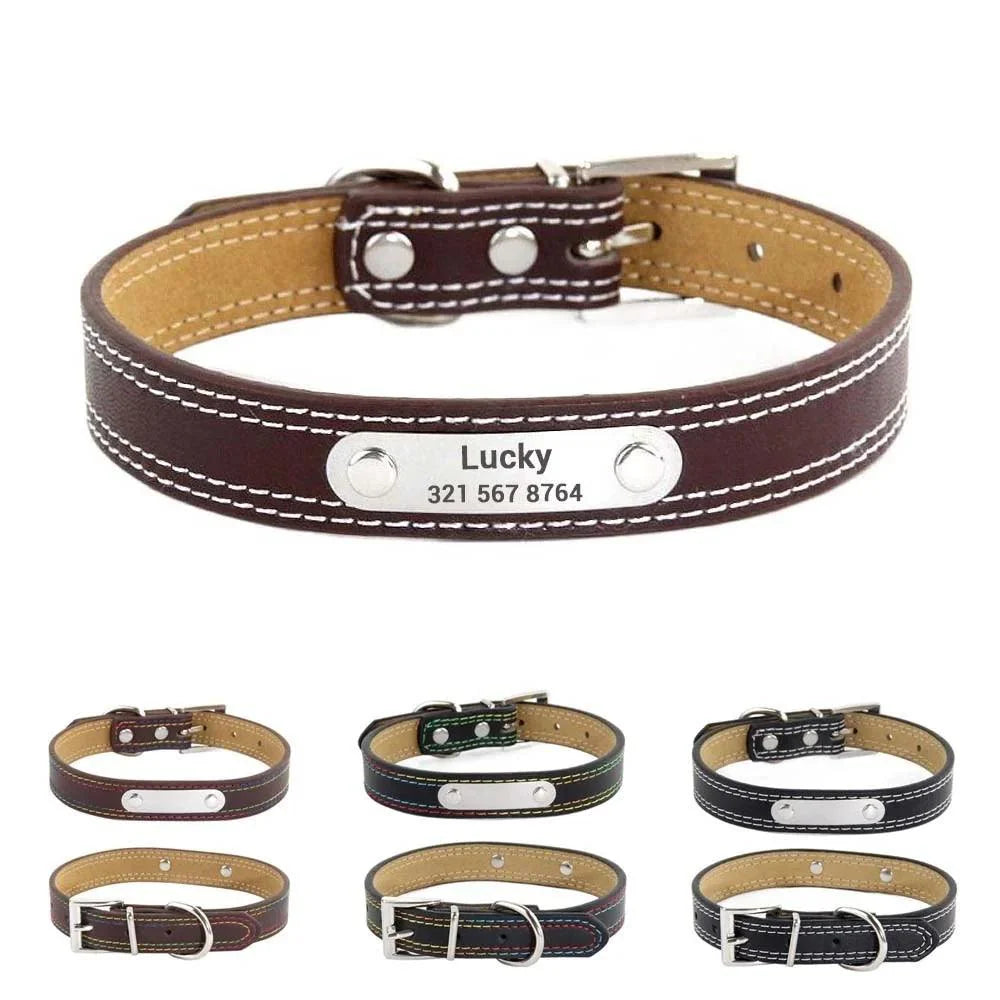 Lisslune | Glamorous Personalized Engraved Leather Dog Collar with Sparkling Accents