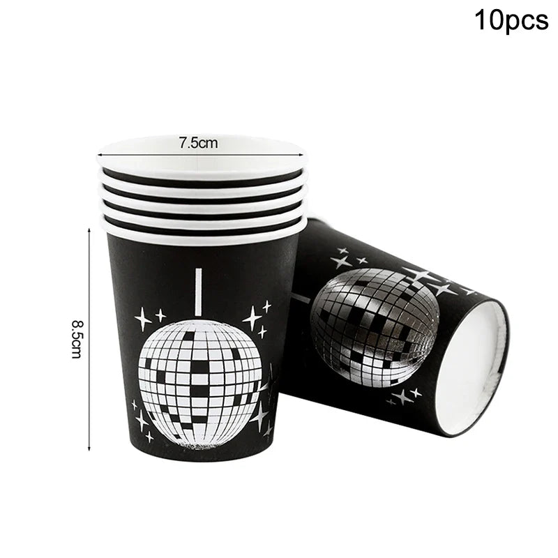 Rynx Disco Theme Party Disposable Tableware Set Silver Disco Ball Plates Napkins Cups 70s Birthday Party Decoration Wedding Supplies