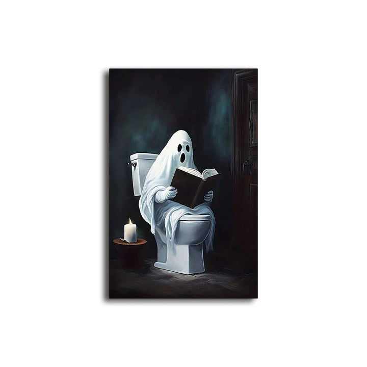 Rynx | Retro Sweet Ghost Companion & Reads Book Canvas Prints Monster Holds Black Cat Wall Art Poster for Living Room Halloween Decor