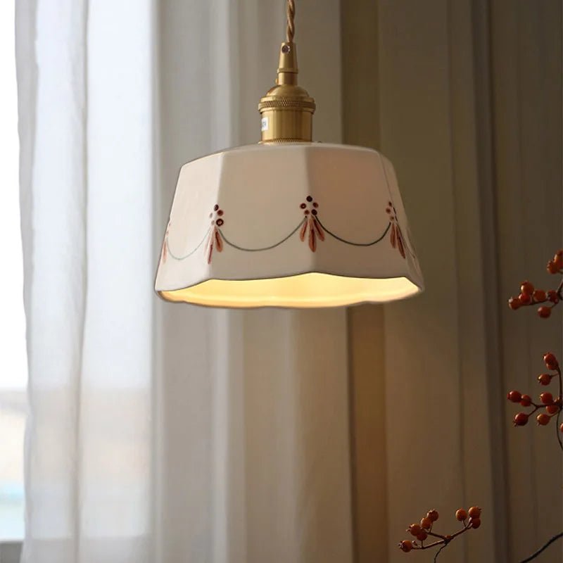 Lisslune | Japanese retro ceiling lamp made of embellished brass, printed ceramic