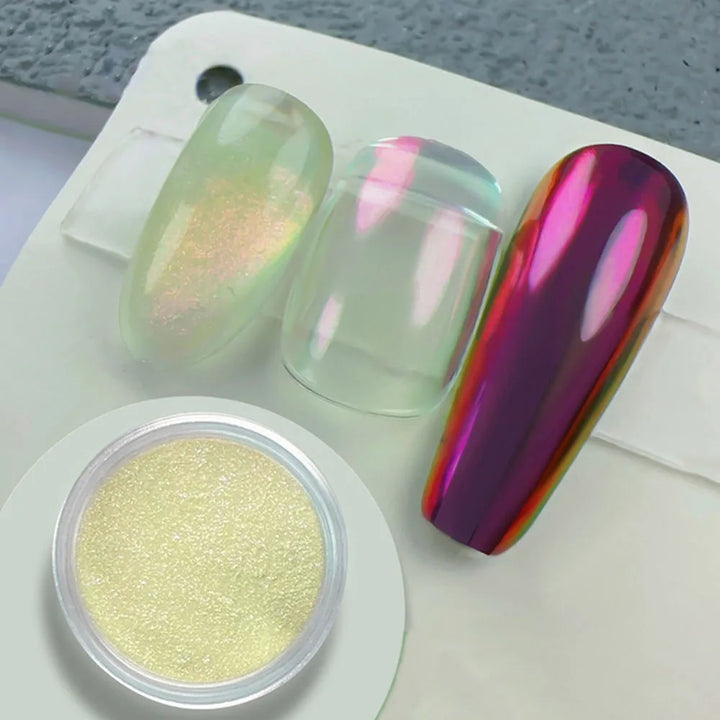 Rynx | Neon Rainbow Chrome Glitter Nails Aura Clear Mirror Effect Neon Chameleon Nail Powder for Manicure Decoration Friction Dust