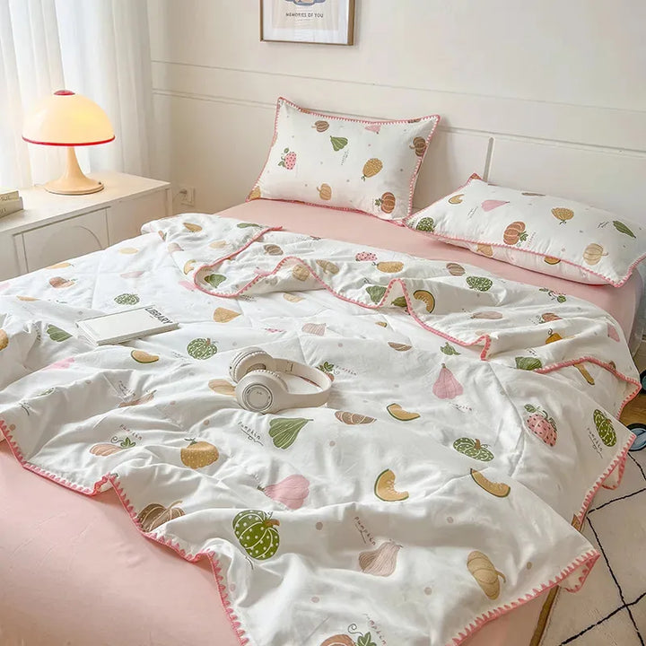 Rynx | Summer blanket cotton floral French style double air conditioning blanket, double layer summer blanket comforter duvet blanket