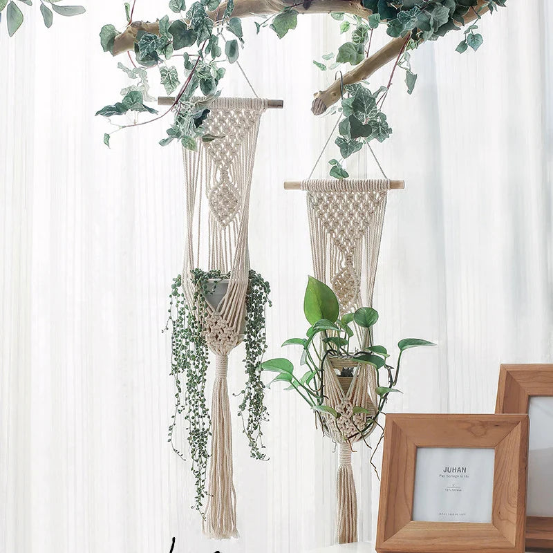 Rynx | Macrame planter wall hanging basket pot Bohemia air plant hanger holder flower planter hanger wall mini tapestry home decor