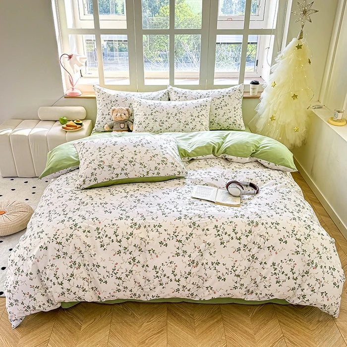 Lisslune | 100% Baumwolle Gedrucktes Bettbezug Set mit Kissenbezügen - Florales Stil Bettwäsche Set, Atmungsaktiv & Hypoallergen, Maschinenwaschbar