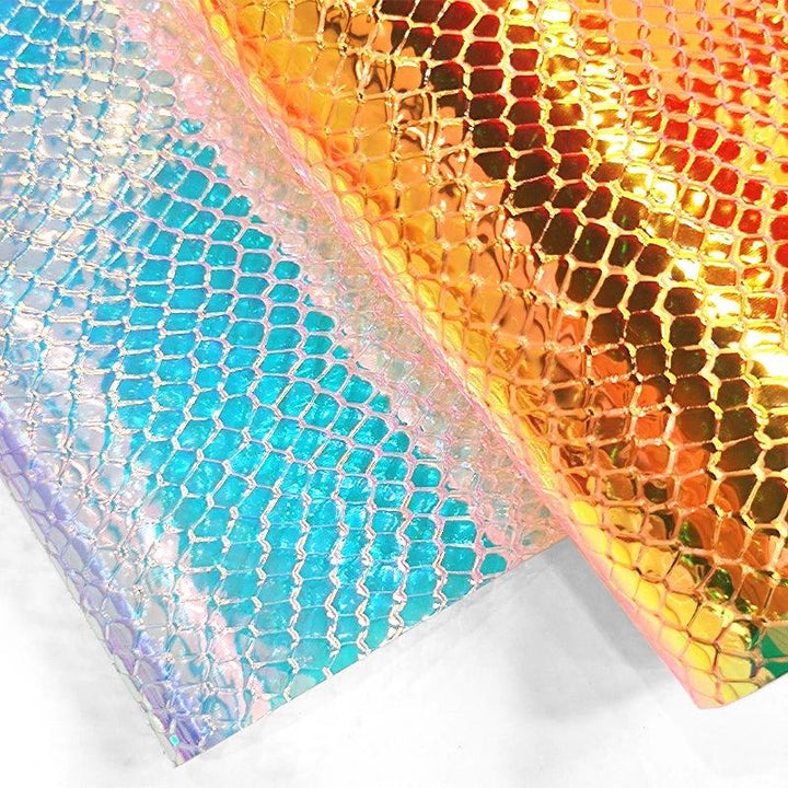 Lisslune | Iridescent Rainbow Snake Skin Holographic PVC Craft Fabric - Perfect for Artistic Creations