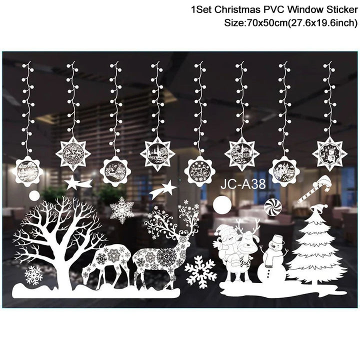 Rynx Christmas Window Stickers Santa Snowflake DIY Wall Tattoo Christmas Decorations for Home New Year Ornaments Gift