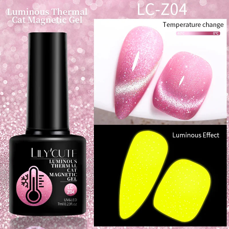 Rynx |7ML Snowlight Cat Magnetic Gel Nail Polish Grow-In-Dark Reflection Glitter Laser Semi-Permanent Soak Off UV Gel Nail Polish