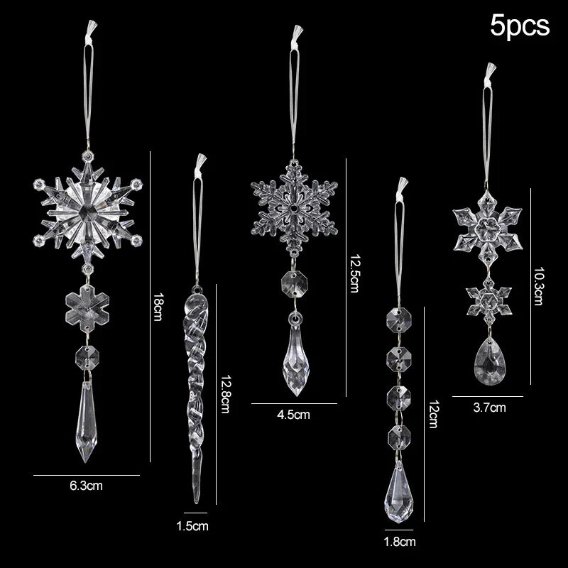 Rynx | 5/10 Pieces Acrylic Snowflake Simulation Ice Pendant Christmas Tree Hanging Decoration 2024 Christmas Home Decor New Year Gift