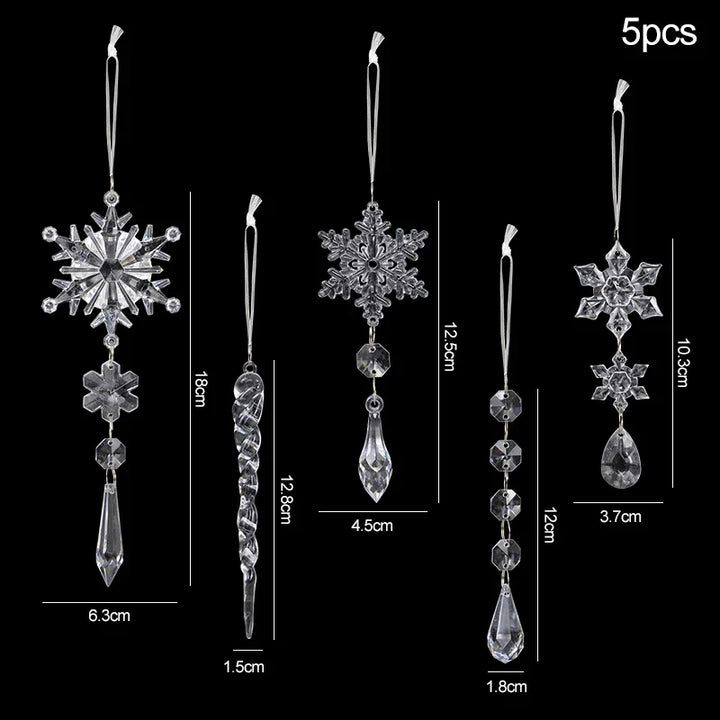 Rynx | 5/10 Pieces Acrylic Snowflake Simulation Ice Pendant Christmas Tree Hanging Decoration 2024 Christmas Home Decor New Year Gift