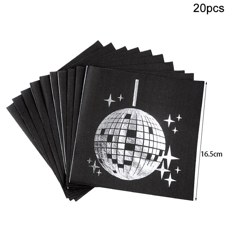 Rynx Disco Theme Party Disposable Tableware Set Silver Disco Ball Plates Napkins Cups 70s Birthday Party Decoration Wedding Supplies