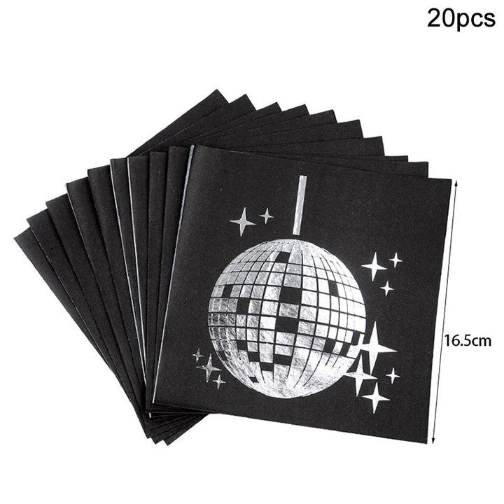 Rynx Disco Theme Party Disposable Tableware Set Silver Disco Ball Plates Napkins Cups 70s Birthday Party Decoration Wedding Supplies