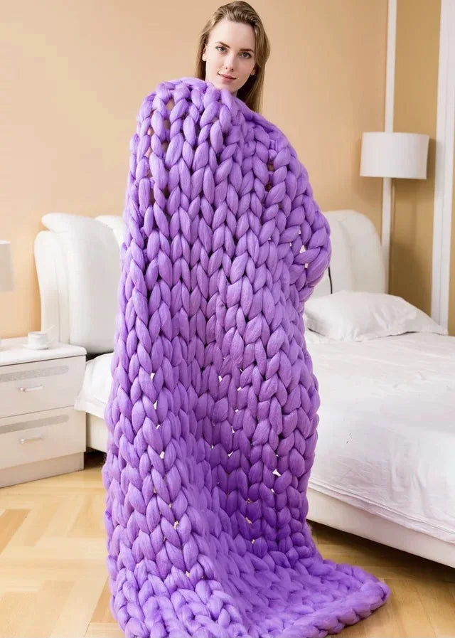Lisslune | Chunky Knit Blanket – Cozy Wool Blanket for Every Room – Soft & Warm – Perfect for Sofa and Bed