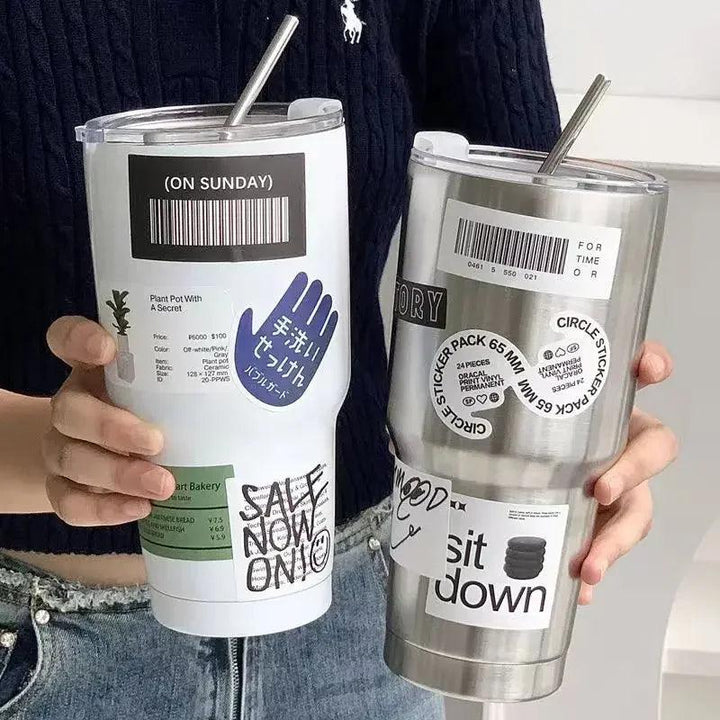 Lisslune | 900ML Double-Walled Insulated Steel Travel Mug with Straw and Lid - Perfect for Adventurers and Daily Hydration