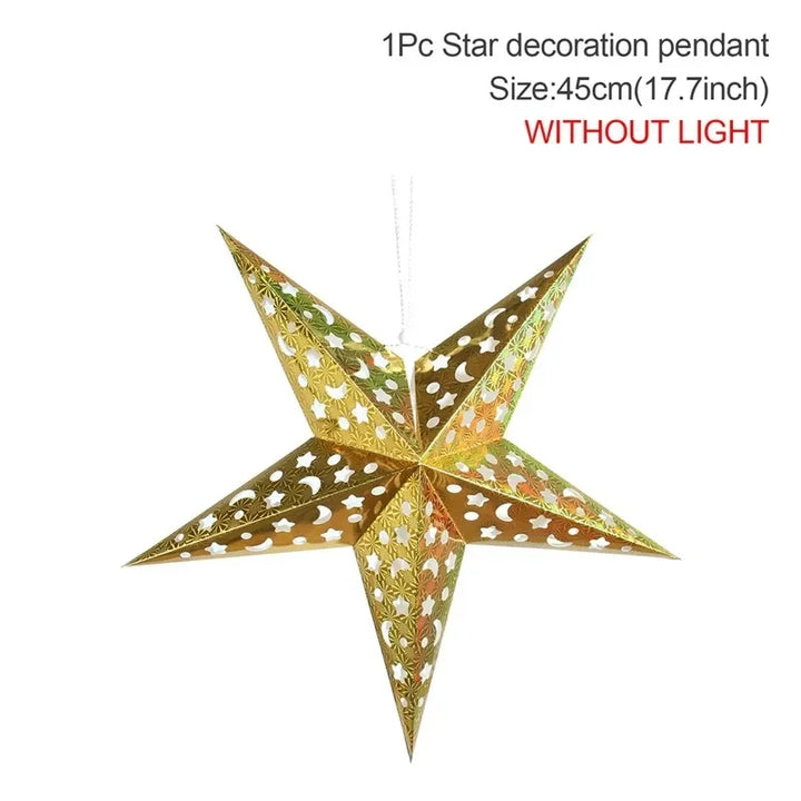Rynx Hollow Star Hanging Pendant Ramadan Decoration 2024 for Home Navidad Natal Noël Gifts Christmas Ornaments New Year 2025
