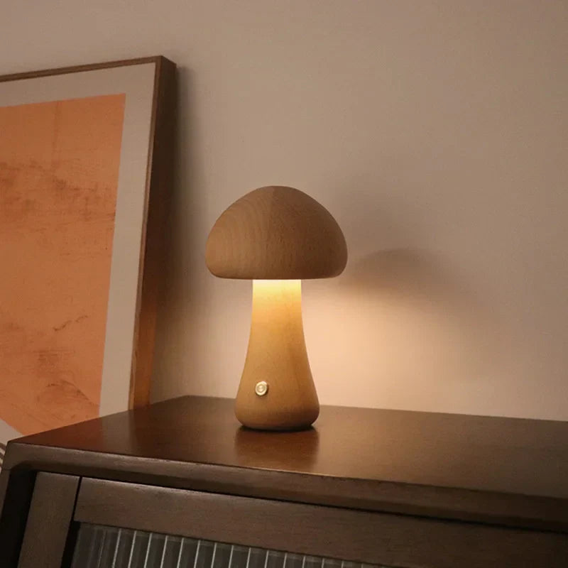 Lisslune | Touch Switch Wooden Mushroom LED Night Lamp