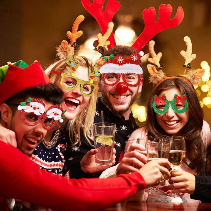Rynx 9-piece Merry Christmas Glasses Frame Christmas Party Decoration Photo Booth Props Glasses Christmas New Year Accessories Children's Gift