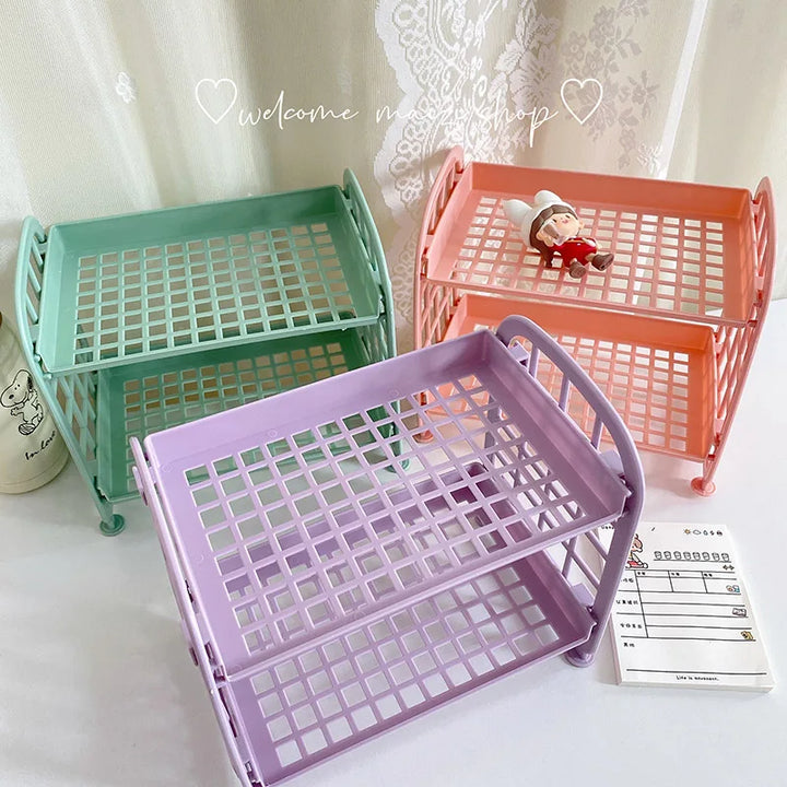 Rynx | Sweet Room Storage Organizer Storage Shelf Kawaii 2-Layer Desktop Cosmetic Jewelry Storage Shelf Bathroom Shelf Storage Rack