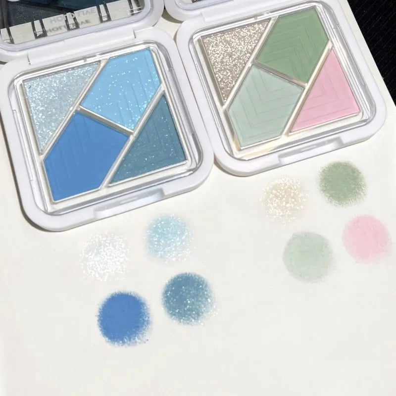Rynx | Blue 4 Colors Eyeshadow Palette Matte Glitter Green Eyeshadow Pink Black Eyeshadow Pigments Shadows Professional Makeup Palette