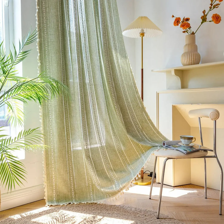 Rynx Cotton-Linen Blend Curtains Street Bags Shadow Curtain Tassel for Kitchen Bedroom Living Room Bay Window Closet Curtain