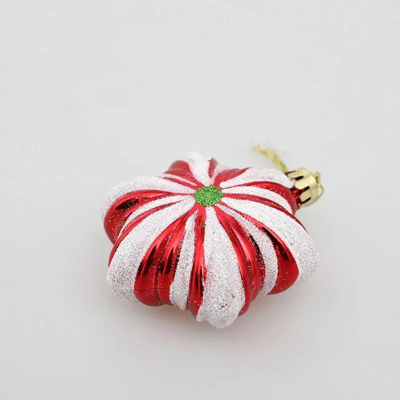 Rynx 6pcs/box Christmas Tree Pendant Red Star Candy Snowflake Xmas Ball Ornament New Year 2025 Home Decoration Noel Gift Navidad