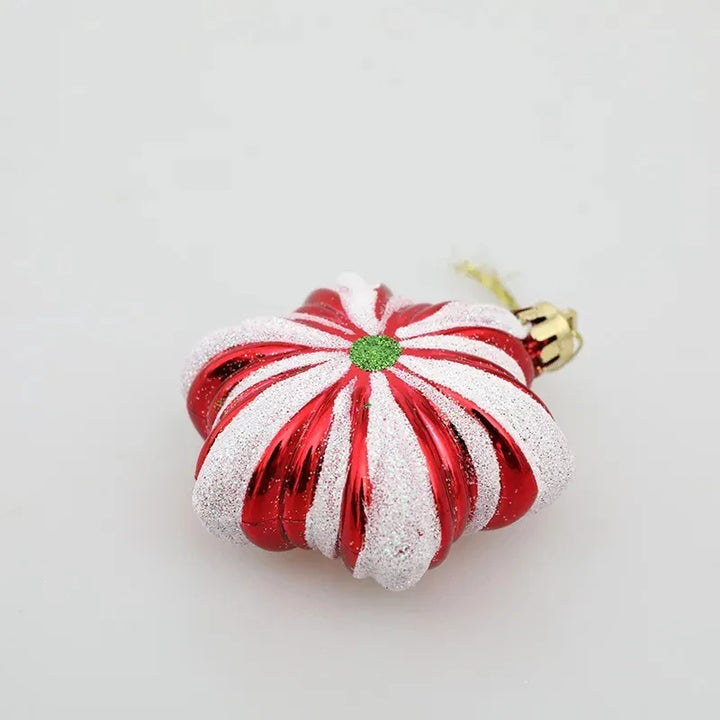 Rynx 6pcs/box Christmas Tree Pendant Red Star Candy Snowflake Xmas Ball Ornament New Year 2025 Home Decoration Noel Gift Navidad