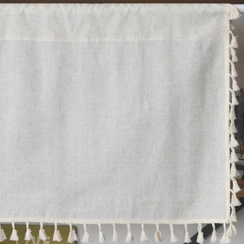 Rynx | Nordic Style Short Curtains for the Kitchen Solid Cotton-Linen Curtain Wine Rack Door Window Small Curtains Wardrobe Curtain