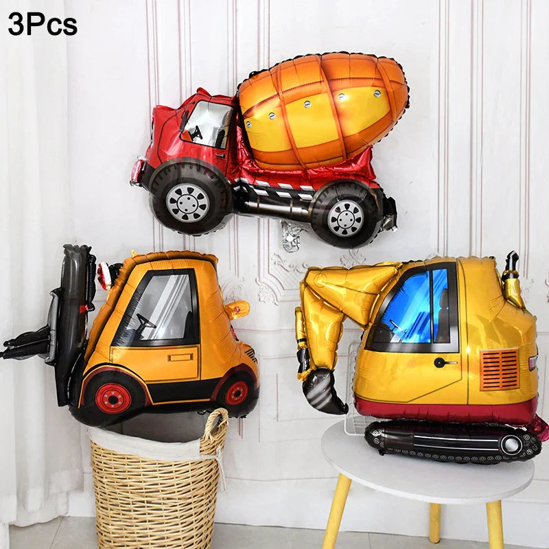 Rynx 1Set Construction Vehicle Foil Balloons Boys Construction Theme Birthday Party Favor Decoration Excavator Truck Globos Accessories